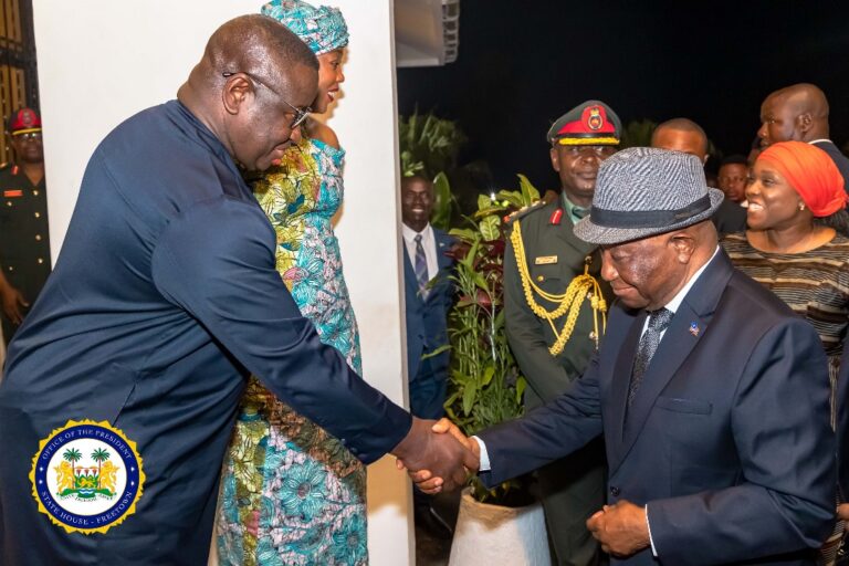 Sierra Leone’s President Julius Maada Bio And First Lady Fatima Bio Host State Dinner For Liberian President Joseph Nyumah Boakai Sr.