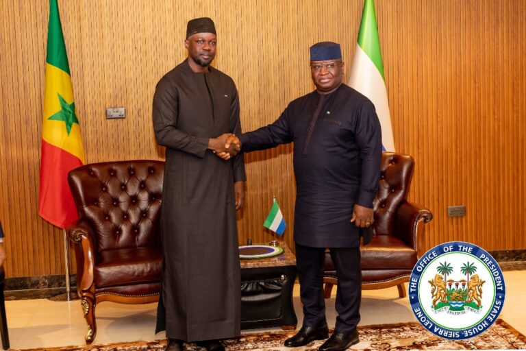 Sierra Leone’s President Julius Maada Bio Welcomes Senegal’s Prime Minister Sonko At State House, Deepening Bilateral Cooperation